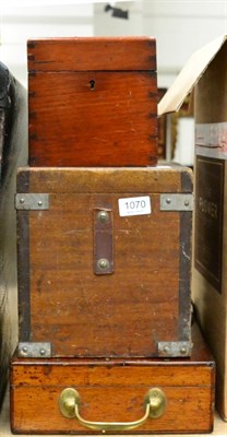 Lot 1070 - Victorian condensed galvanic machine, mahogany case; steam pressure gauge, cased and two other...