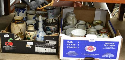 Lot 1091 - A quantity of Oriental ceramics including Japanese tea sets, Chinese 20th century blue and...