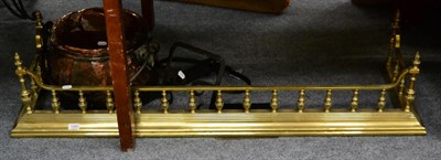 Lot 1093 - Good Victorian brass fender, fire jack, copper cauldron and lid