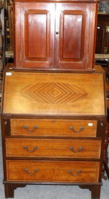 Lot 1181 - A bureau, a hanging corner cupboard, a standard lamp and a wine rack