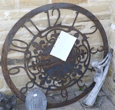 Lot 1200 - A sun dial, a lead dancer form water feature and a lead Yorkshire sign (3)