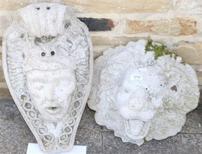 Lot 1202 - A composition lion mask water feature together with another mask water feature (2)