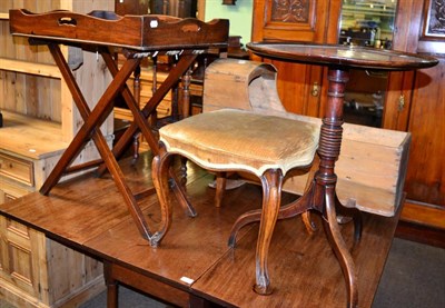 Lot 1235 - A George III mahogany dish-topped, tilt top tripod table, a 19th century mahogany stool and a...