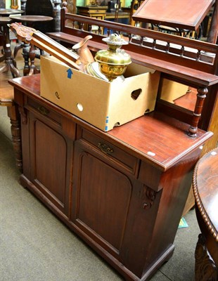 Lot 1242 - A Victorian chiffonier, an aneroid oak barometer, an oil lamp, a copper jug, cream skimmer and...