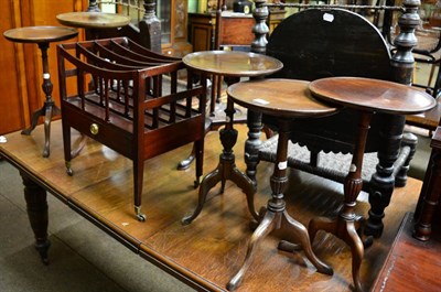 Lot 1243 - Five various mahogany wine tables and a four division canterbury