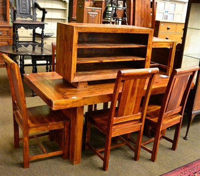 Lot 1317 - A reproduction table, six chairs and a dwarf cabinet (8)