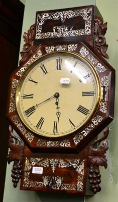 Lot 1336 - A 19th Century rosewood and mother of pearl inlaid drop-dial wall clock, with a single fusee...