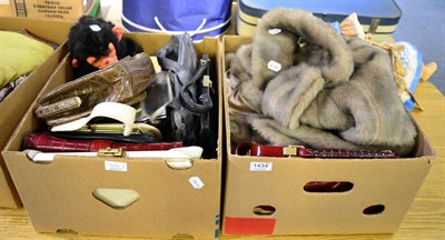 Lot 1434 - A Cotton Traders grey/caramel faux fur jacket, assorted handbags and accessories including...