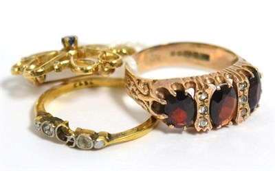Lot 13 - A 9 carat gold ring, ring stamped 18ct (a.f.) and a 9 carat gold brooch