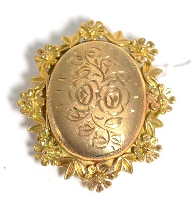 Lot 31 - A 9 carat gold locket brooch with foliate border