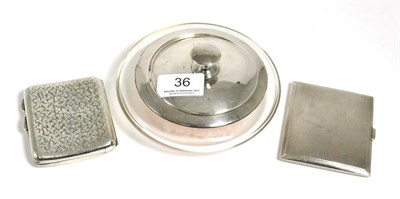 Lot 36 - A silver mounted powder bowl and two silver cigarette cases