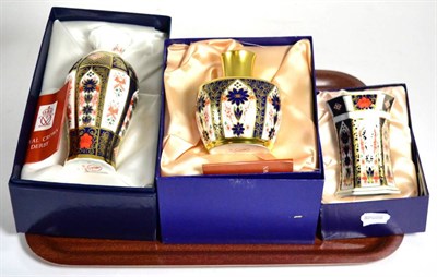 Lot 92 - Three assorted Royal Crown Derby Imari vases, boxed