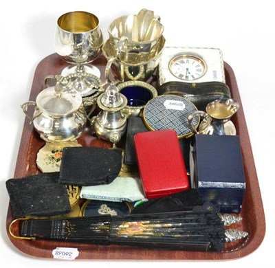 Lot 94 - Assorted silver and collectables to include a silver mounted easel pocket watch stand, a pair...