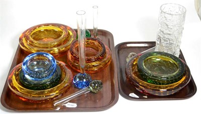 Lot 101 - A collection of Whitefriars glass including a clear bark vase (two trays)