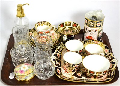 Lot 103 - A tray of Royal Crown Derby Imari wares and assorted glassware