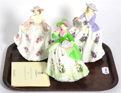 Lot 110 - Three Royal Worcester figures ";Sweet Rose";, ";Sweet Holly"; and ";Sweet Violet"; with...