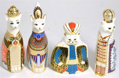 Lot 130 - A group of four Royal Crown Derby Royal Cats models ";Egyptian";, ";Russian";, ";Siamese"; and...