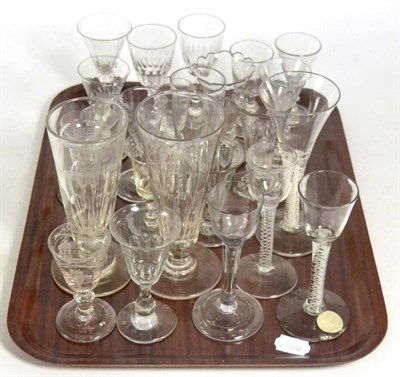 Lot 136 - A tray of English drinking glasses including three opaque twist stem examples