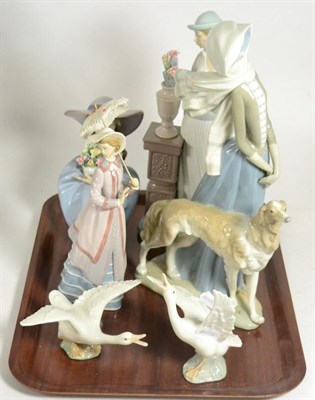 Lot 149 - Four Lladro figures of elegant ladies and two geese (a.f.) (6)