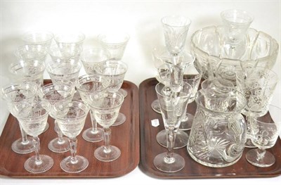 Lot 168 - Two trays of cut and engraved glassware