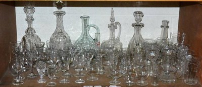 Lot 217 - A shelf of glass including decanters, wines etc