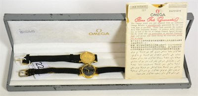 Lot 222 - Two lady's gold plated and steel wristwatches, signed Omega, DeVille and Omega, Geneve, one...