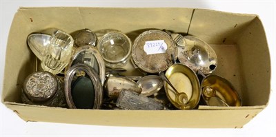 Lot 223 - A group of silver to include: a pair of George III fiddle pattern tablespoons; assorted...