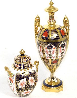 Lot 225 - A Royal Crown Derby baluster vase and a two handled ovoid jar and cover