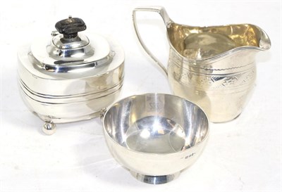 Lot 232 - A small silver tea caddy, Sheffield 1906; a plain silver bowl, London 1919; and a George III silver