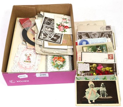 Lot 246 - Quantity of Valentines and other greetings cards, including 19th century paper lace examples,...