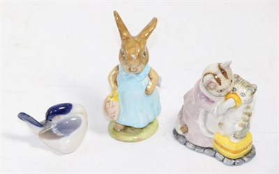 Lot 252 - Two Beatrix Potter animals and a Copenhagen bird