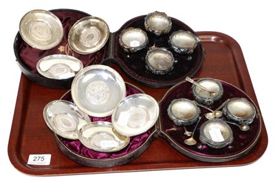 Lot 275 - Two Victorian composite sets of four silver cauldron salts, various dates and makers, cased;...