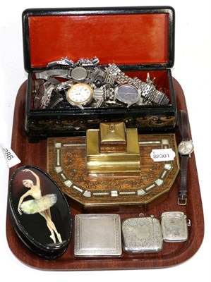 Lot 286 - Two silver vestas, a silver compact, a lady's Tissot wristwatch, various other wristwatches,...