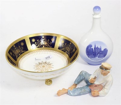 Lot 302 - A Coalport gilt decorated bowl, Copenhagen flask and a figure