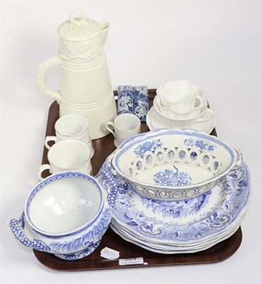 Lot 304 - A group of 19th century and later ceramics including a game tureen, Davenport plates, Spode,...