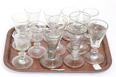 Lot 305 - A tray of 19th century and later drinking glasses including charging glasses etc