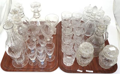 Lot 316 - A collection of 19th century and later glass, including triple ring neck decanters, cut glass...