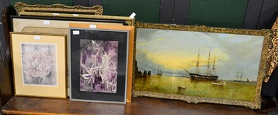 Lot 1025 - A 20th century oil on canvas of a seascape and seven other framed articles