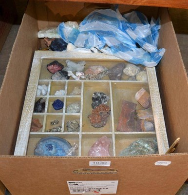 Lot 1030 - A quantity of mineral samples, geodes and ores including agates, quartz, rose quartz, amethyst,...