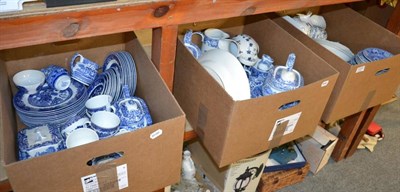 Lot 1033 - Three boxes of blue and white wares including Spode Blue Italian and Johnson Brothers Indian Tree