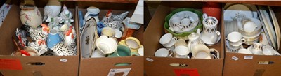 Lot 1035 - Four boxes of miscellaneous ceramics including hen egg baskets, vases, part tea services, etc