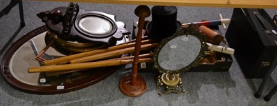 Lot 1063 - A Group of miscellaneous including a part croquet set, a top hat, various mirrors, etc