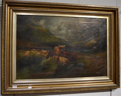 Lot 1076 - 19th century school, Highland cattle, oil on canvas, in a gilt frame