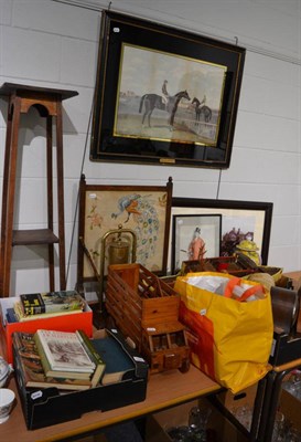 Lot 1094 - Quantity of sporting books on fishing, shooting etc, model boat, model wagon, two mantle...