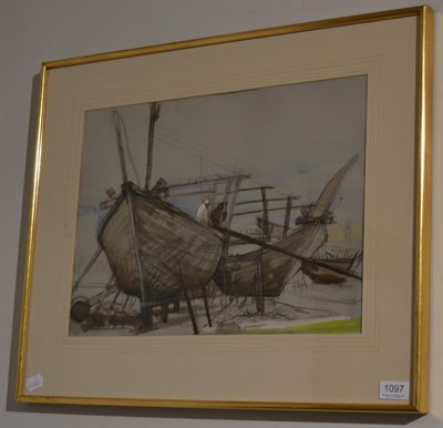 Lot 1097 - P. Hamilton (20th century), In The Boatyard, pastel, signed and bearing label verso ";King...