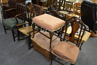 Lot 1114 - A group of seven various 19th century chairs including a Lancashire rush seated rocker,...