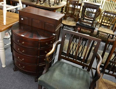 Lot 1115 - A small drum form bedside chest, a bookcase and a demi lune chest of drawers