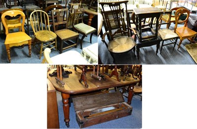 Lot 1117 - A group of 19th century and later furniture including three towel rails, two wine tables, three oak