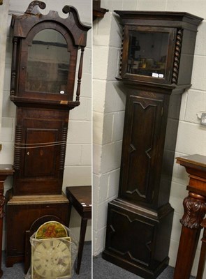 Lot 1125 - An oak and mahogany longcase clock case, 19th century, and a 1920's longcase clock case (2)