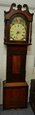 Lot 1129 - An oak and mahogany thirty hour longcase clock, painted arched dial marked Barnard Castle (no...